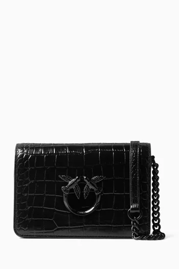 Mini Love Click Shoulder Bag in Croc-embossed Leather