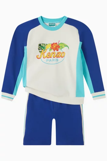 Buy KENZO KIDS Blue Logo Print Shorts in Organic Cotton For Boys Online Ounass Saudi