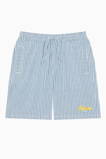 Striped Graphic Logo Shorts in Cotton Blend