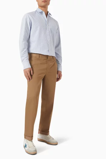 قميص مخطط بأكمام طويلة قطن