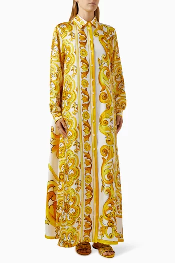 Majolica-print Shirt Kaftan in Silk