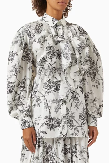 Botanical Toile-print Ruffled Shirt in Cotton-voile