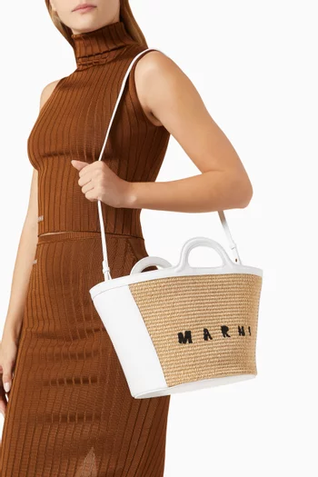 Small Tropicalia Tote Bag in Raffia and Leather
