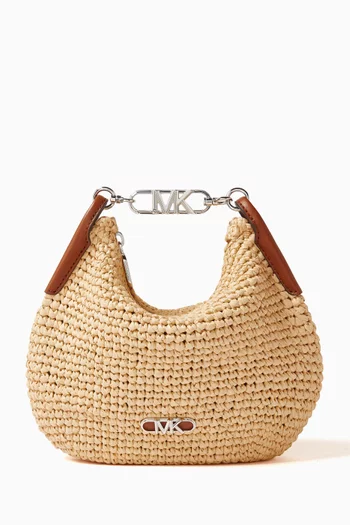 Kendall Small Bracelet Pouchette Bag in Raffia
