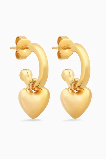 Puffed Heart Charm Earrings in Gold-vermeil