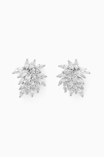 CZ Marquis-shaped Cluster Earrings in Silver-plated Brass