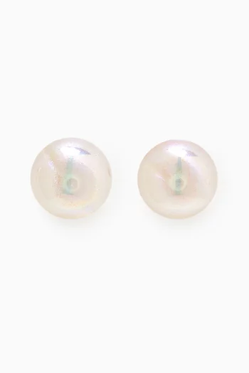 Medium Iridescent Pearl Stud Earrings in Gold-plated Brass
