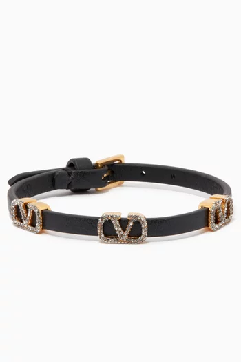 Valentino Garavani VLOGO Strass Bracelet in Leather
