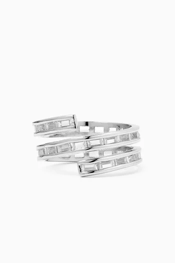 Baguette-cut CZ Wrap Ring in Rhodium-plated Brass