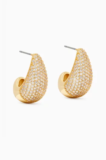 Half CZ Pavé Teardrop Earrings in Gold-plated Brass