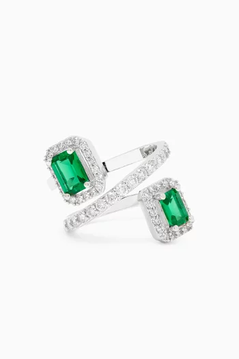 Double-square CZ Pavé Wrap Ring in Rhodium-plated Brass