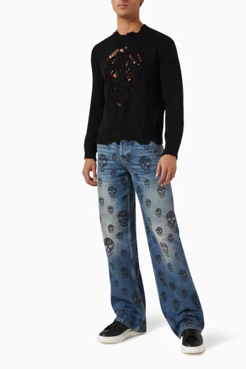 بنطال جينز فضفاض بنقشة جمجمة دينم