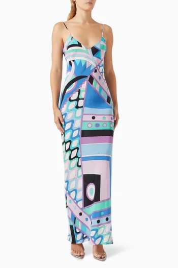 Vivara-print Slip Maxi Dress in Silk