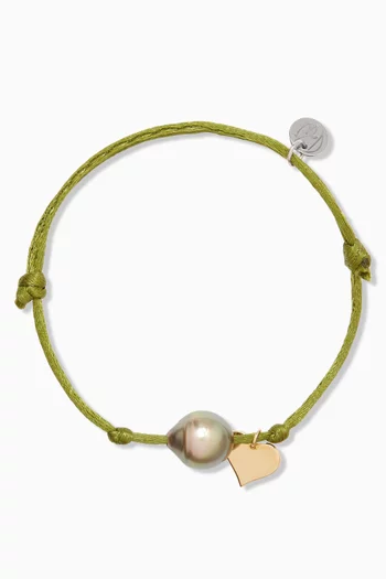 Pearl & Heart Charm Bracelet in 18kt Yellow Gold