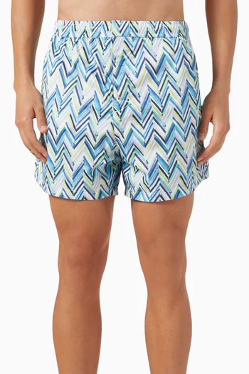 Brushstroke Zigzag Print Swim Shorts in Nylon