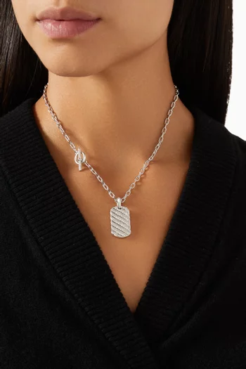 Sculpted Cable Tag Diamond Pendant in Sterling Silver