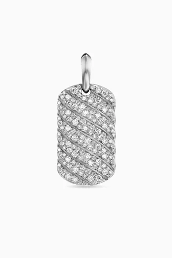 Sculpted Cable Tag Diamond Pendant in Sterling Silver