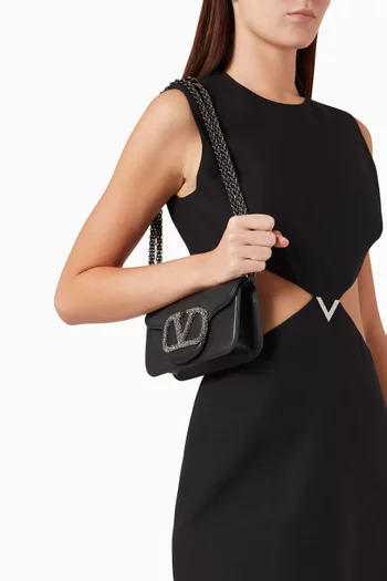 حقيبة كتف فالنتينو غارافاني لوكو صغيرة بشعار الماركة مرصع بأحجار الراين جلد