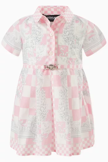 Checked Barocco Print Shirt Dress in Cotton