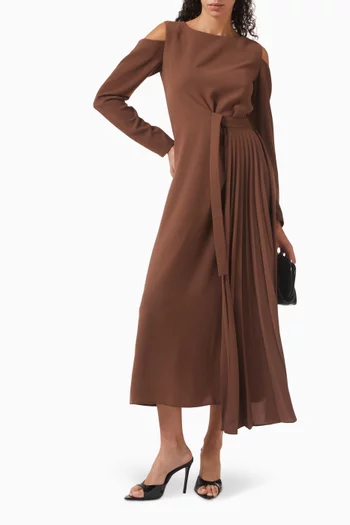 فستان متوسط الطول بطيات فيسكوز