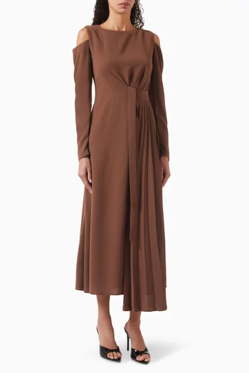 فستان متوسط الطول بطيات فيسكوز