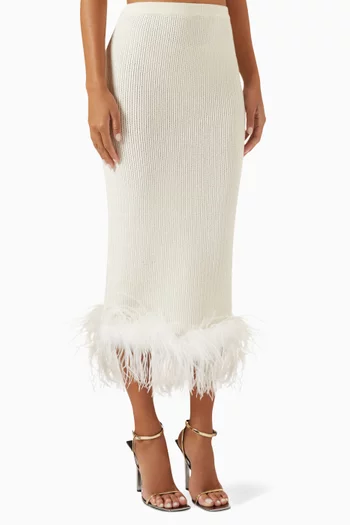 Feather-trimmed Midi Skirt in Wool-knit