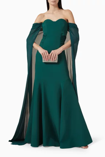 Strapless Cape Gown in Crepe