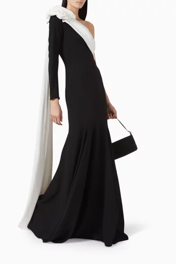 Monochrome One-shoulder Gown in Crepe