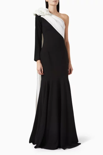 Monochrome One-shoulder Gown in Crepe