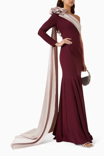 One-shoulder Gown in Crepe