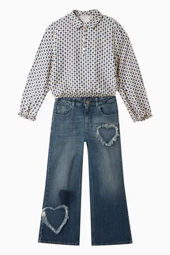 بنطال جينز بقصة ساقين واسعتين دينم