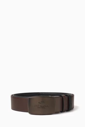 Stitched Plaque Buckle Reversible Belt in Leather