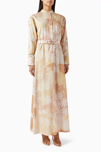 Kaleo Belted Floral-print Maxi Dress in Cotton
