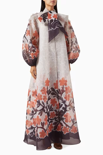 Floral-print Kaftan & Slip Dress Set in Organza