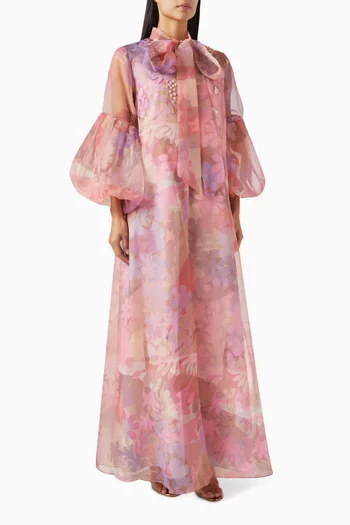 Lani Floral-print Kaftan & Slip Dress Set in Organza