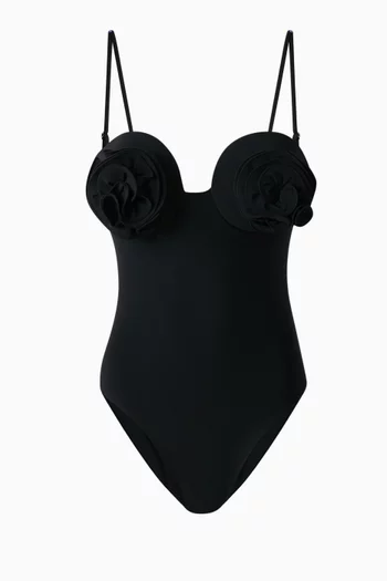 3D Flower Retro Bustier One-piece Swimsuit