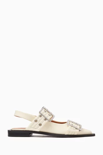 Feminine Buckle Ballet Flats in Faux Leather