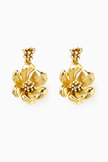 Flower Crystal Drop Earrings in Brass