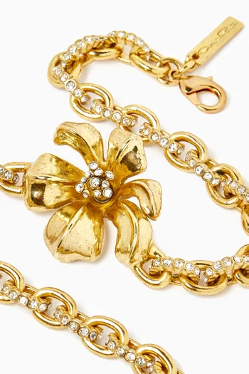 Flower Crystal Chain Necklace in Brass