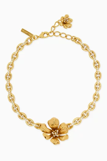 Flower Crystal Chain Necklace in Brass