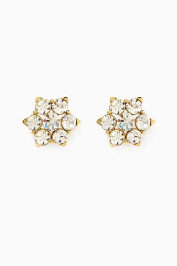 Flower Crystal Stud Earrings in Brass