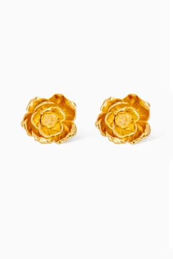 Gardenia Stud Clip Earrings in Brass