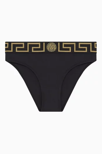 Greca Border High-waist Bikini Briefs in Lycra