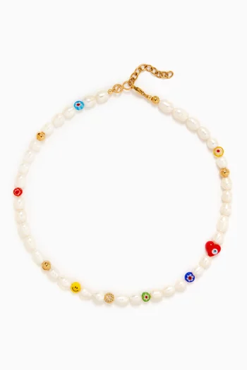 Smiley Face Pearl & Assorted Beads Choker