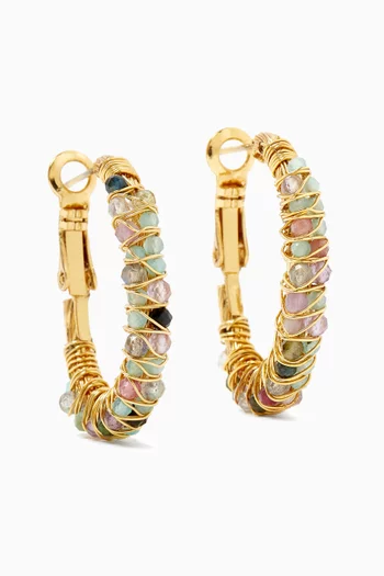 Lyre Stone Hoop Earrings in 24kt Gold-plated Metal