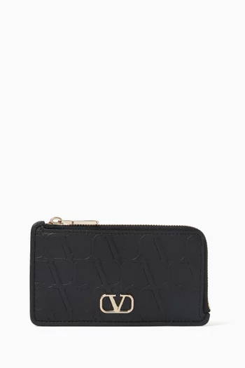 Valentino Garavani Toile Iconographe Zip Cardholder in Leather