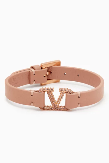 Valentino Garavani VLOGO Rhinestone Bracelet in Vitello Leather