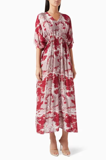 Toile-print Kaftan Dress in Cotton-silk Muslin