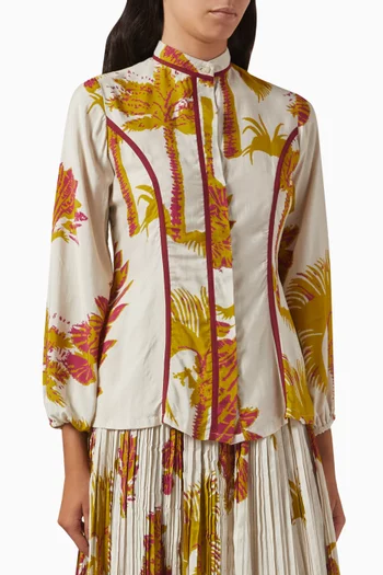 Floral-print Long-sleeve Top in Cotton-silk