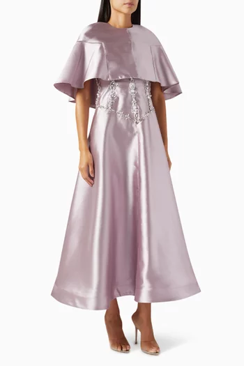 Crystal-embellished Dress & Cape Set in Metallic Taffeta